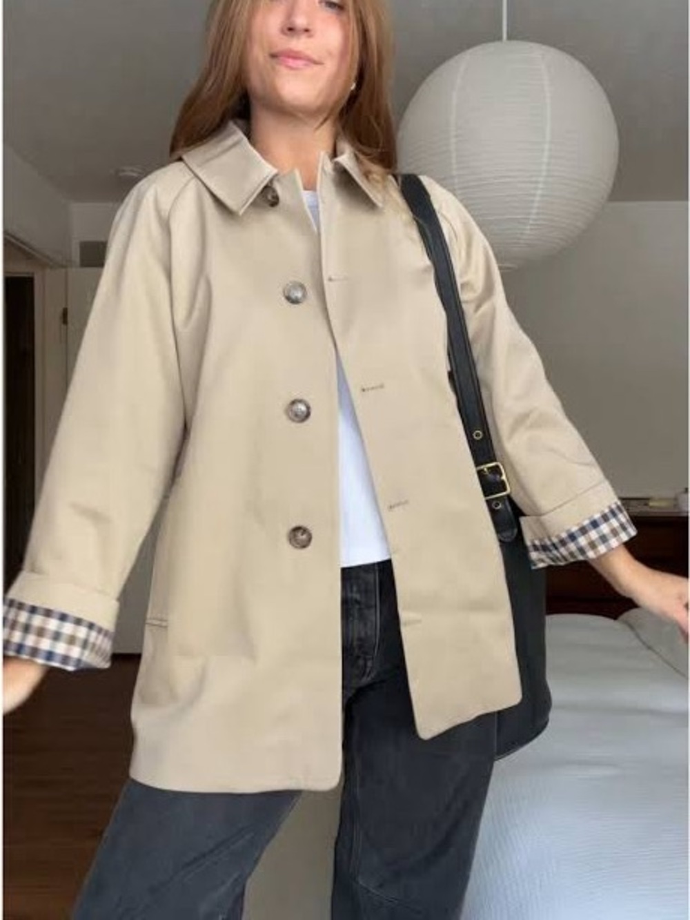 Sézane Carter Light Beige, Size 6 WITH CHECKED LINING - Picture 2 of 8